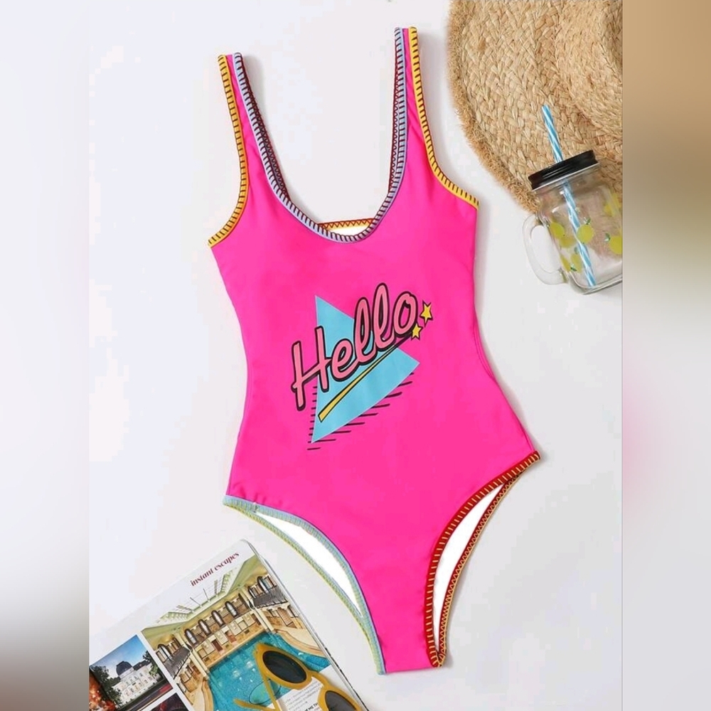 Shein Hot Pink One Piece Swimsuit